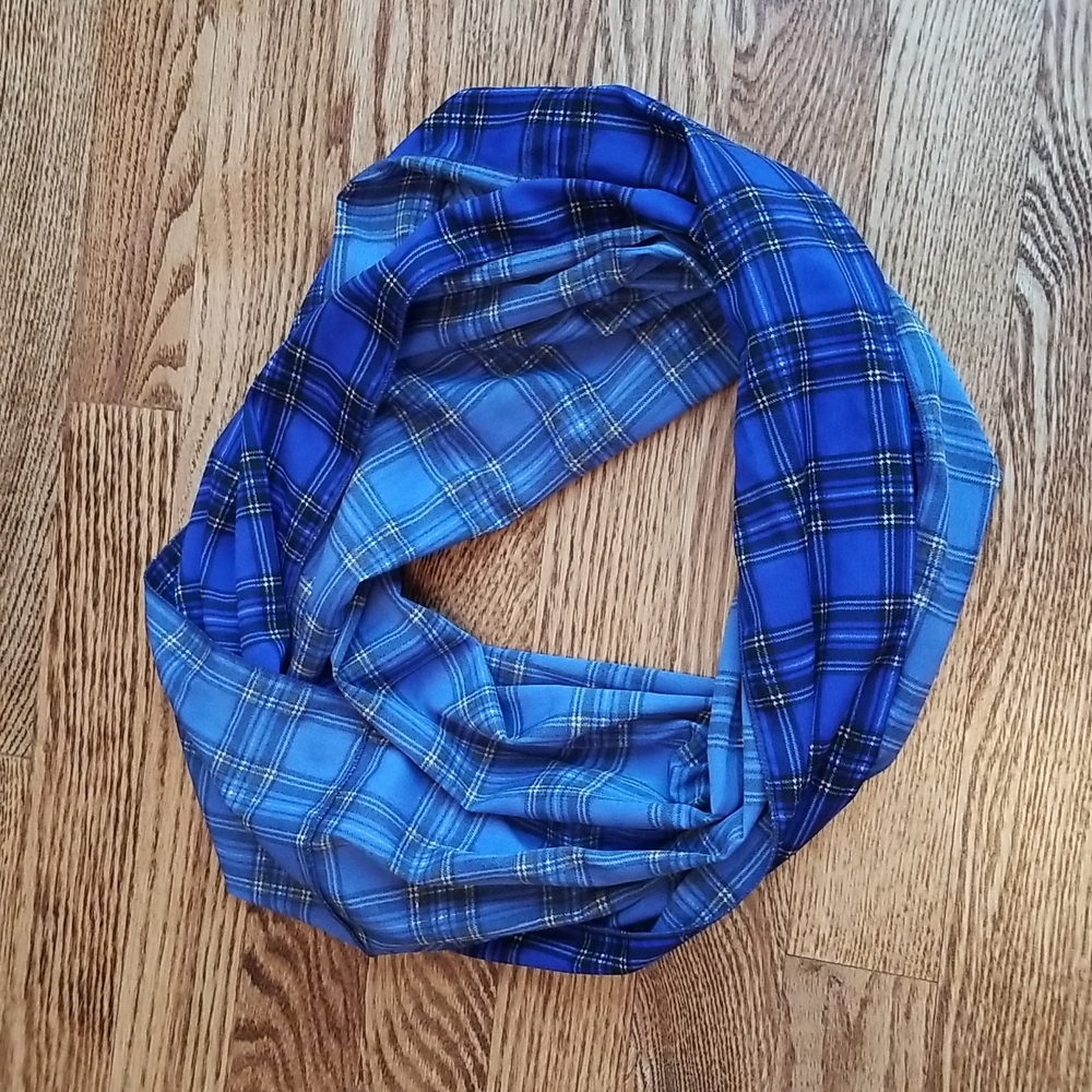 Blue Plaid Thin Tartan Infinity Scarf Accessory Fall Accents Travel Versatile